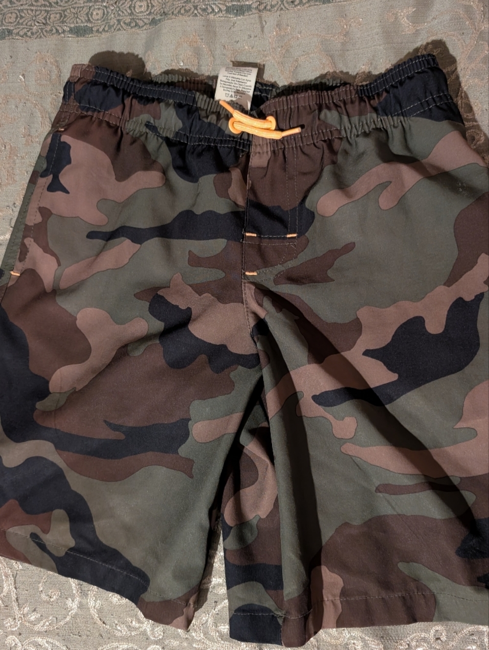 wonder nation Camo Swim/Board Shorts with Orange Drawstring